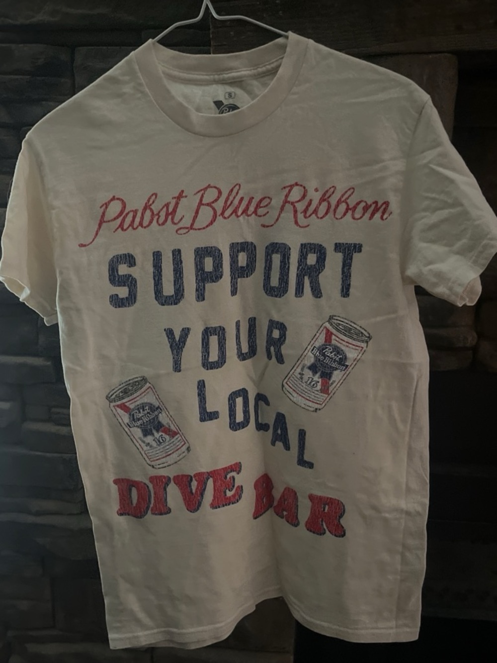 Pabst Blue Ribbon White Short-Sleeve Graphic Tee - Support Your Local Dive Bar